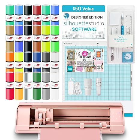 Silhouette Cameo 4 Vinyl Bundle- 24 Sheets of Vinyl, CrafterCuts Vinyl Tool Kit and Cameo 4 Start Up Guide with Bonus Designs