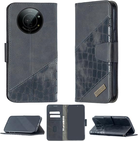 Compatible Sharp Leica Leitz Phone 1 5g Case Folio Case 1 Sheet 9H + Hardness Tempered Glass Film Card Storage BF04 Black