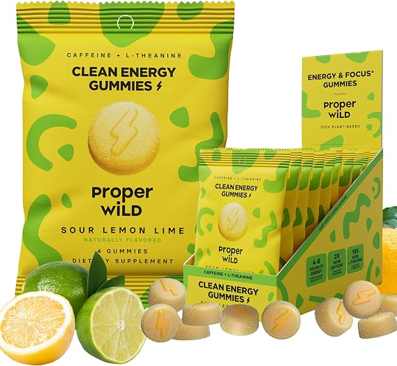 Proper Wild Clean Energy Gummies and Chews, Sour Lemon Lime, 10-Pack