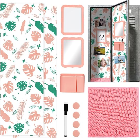 11 Pcs Locker Decorations and Organizers, Pink Locker Accessories for Girls | Includes Magnetic Locker Wallpaper, Magnetic Mirror, Locker Rug, Magnetic Whiteboard with Marker and Nails, and Pencil Holder