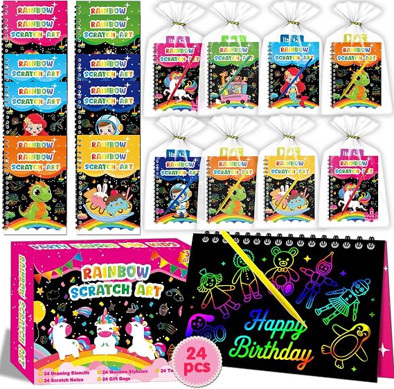 Elfew 96PCS Scratch Art for Kids 3-5,6-12, Rainbow Scratch Art Party Favour