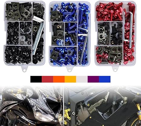 Motorcycle Fairing Bolt Kit, 177pcs M5 M6 Motorcycle Windscreen Screws Colorful Fasteners Fairing Bolts Nut Clips Kit for Kawasak Suzuki Honda Ducati Yamaha BMW GSXR Motorcycle(Blue)