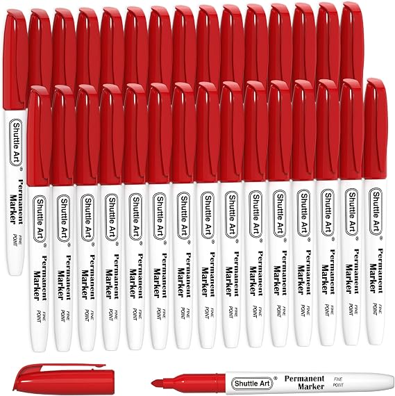 Shuttle Art Permanent Markers, 30 Pack Red Permanent Marker set,Fine Point, Works on Plastic,Wood,Stone,Metal and Glass for Doodling, Marking