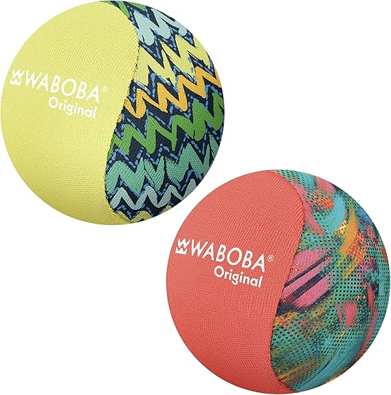 Waboba Original Water Skipping Ball 2 Pack, Neon Abstract & Zigzag | for Swimming Pool and Beach Games, Water Bouncing Ball Gift, for Kids and Teens