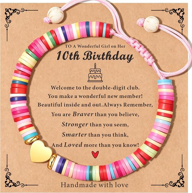 TAGOMEI Birthday Gifts for Girls Heart Charm Bracelets as 3 4 5 6 7 8 9 10 11 12 13 16 Year Old Girl Birthday Gift, Beaded Bracelets as Happy Birthday Gifts for Daughter Granddaughter Niece Sister