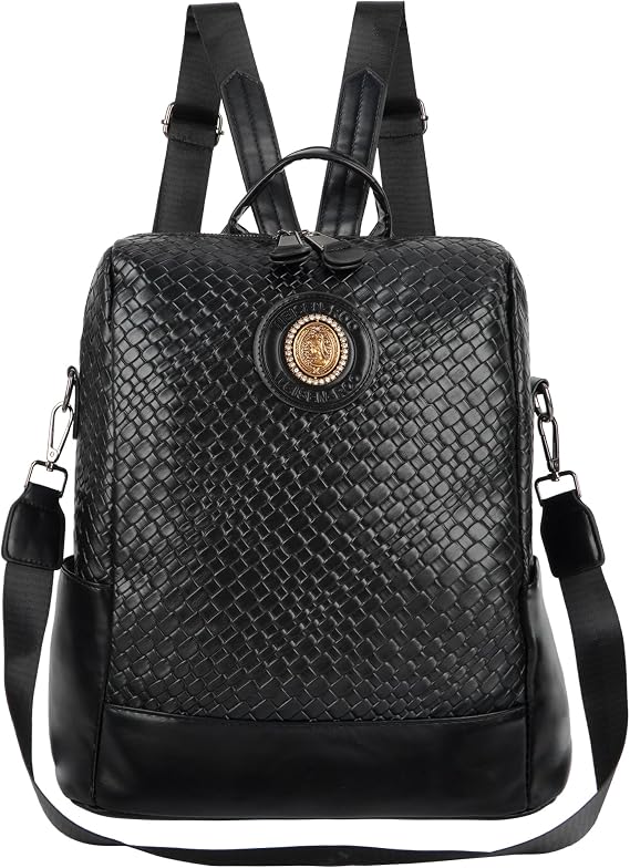CLARA Women Backpack Pu Leather Leisure Daypack Shoulder Bag Handbag Purse, 01-black