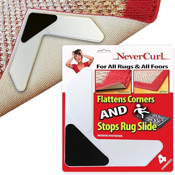 StepNGrip V Shape Rug Corner Gripper, Stops Curling, 6.5" x 6.5", 4 Pack