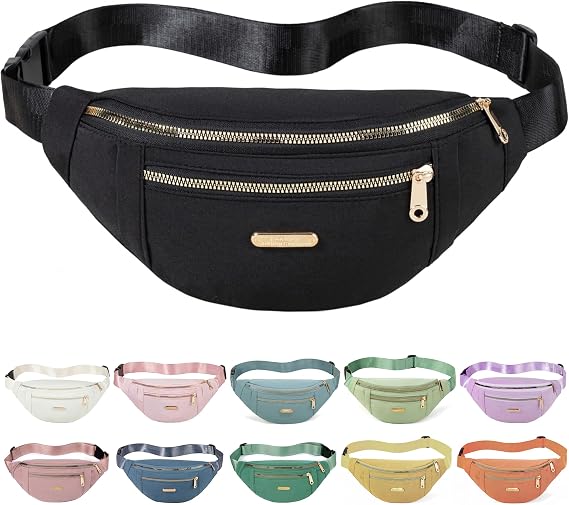 Fanny Packs Crossbody Bag for Women, Waist Pack Jogging Pouch Belt Bag for Outdoors Traveling Hiking - Black
