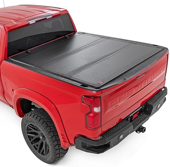 Rough Country Hard Tri-Fold Flip Up Tonneau Cover for Chevy Silverado & GMC Sierra 1500 (2019-2026) Flush Aluminum Bed Cover, Fits 6'7" Standard Bed