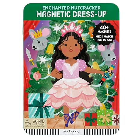 Mudpuppy Enchanted Nutcracker Magnetic Dress Up Game with Illustrated Christmas Scenes Including 2 Ballerina Characters and Over 40 Mix and Match Magnets Perfect for Holiday Travel
