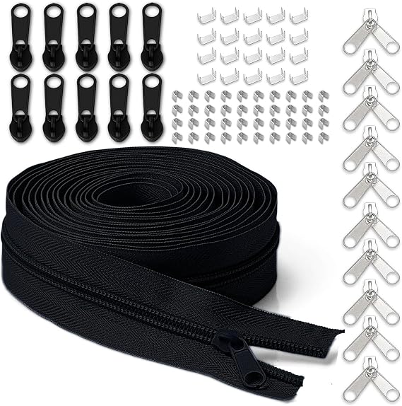 LHZHLE Continuous Zips Roll for Sewing: #5 10 Yards Black Nylon Zipper Tape with 20 Slider