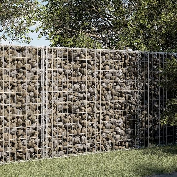 Gabion Basket with Cover, Outdoor Gabion Wall, Galvanized Steel Gabion Stone Basket Cage, Gabion Mesh Wire Wall Panel for Outdoor Landscape Lawn, 59.1"x39.4"x39.4" Galvanized Iron