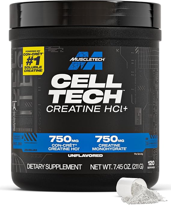 MuscleTech Creatine Powder, Cell-Tech Creactor - Unflavored, 7.45 Oz | Free-Acid Creatine HCl Formula - Muscle Builder for Men & Women, 120 Servings