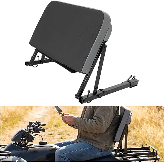 ATV Universal Backrest Adjustable Foldable Seat Back Cushion Bench Kit Black Alloy Steel