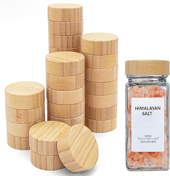 26 Pcs Spice Jars Bamboo Lids,Fits 4 Oz and 8 Oz Glass Spice Jars,For Square and Round Plastics Spice Jars,Jar Not Included
