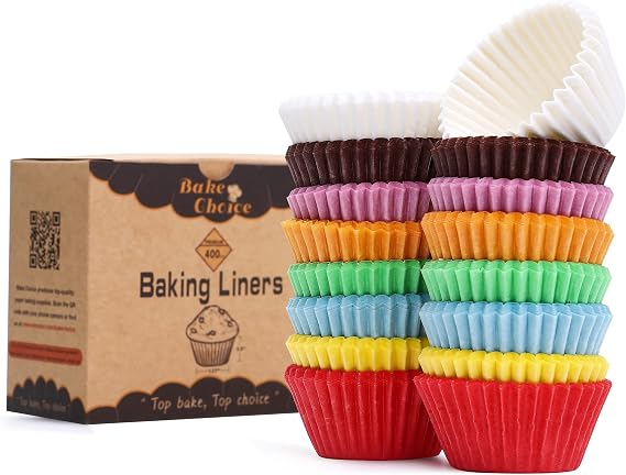 Bake Choice Mini Muffins Paper Cases, Base Diameter 3.5 cm, Pack of 400 Rainbow, Parchment & Food Safe & Non-Stick Coating & Greaseproof, Muffin Cases Paper, Colourful, Mini Size