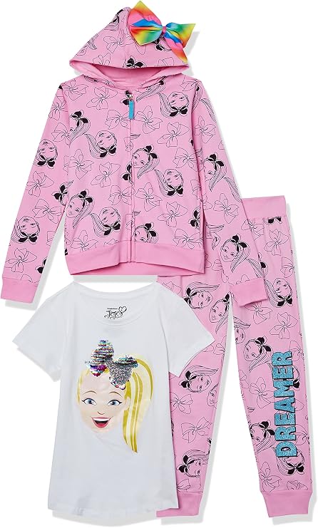 JoJo Siwa Girls' Jojo Siwa Hoodie Jogger Sweatpant Tee 3 Piece Bundle Set