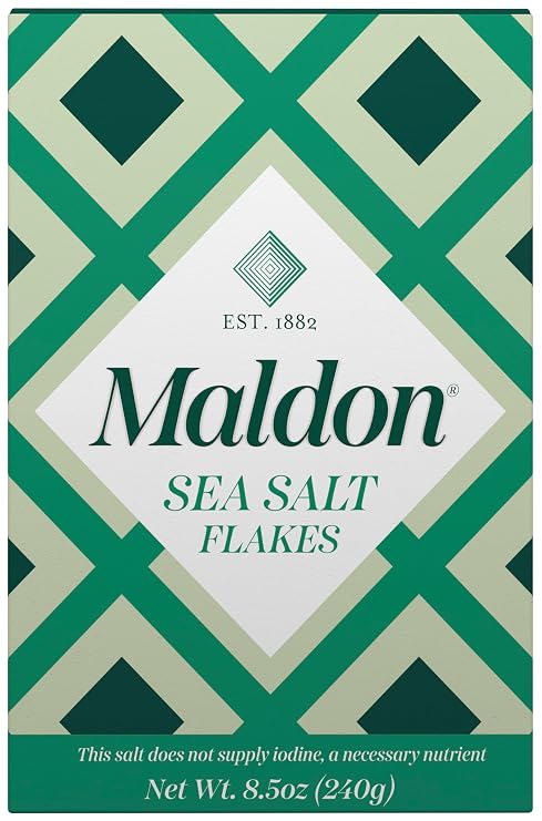 Maldon Salt, Sea Salt Flakes, 8.5 oz (240 g), Kosher, Natural, Unique Gourmet Pyramid Shaped Salt Flakes, Perfect for a Wide Range of Dishes, Hand-Harvested for Four Generations (Packaging May vary)