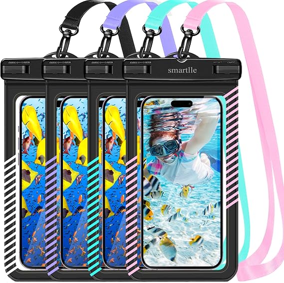 Waterproof Phone Holder Pouches, Cell Phone Water Protectors Pack, IPX8 Waterproof Phone Cases & Covers for iPhone 15 14 13 Pro Max 12 11, for Galaxy S24 S23 Ultra Note, 7" - 4 Pack-T