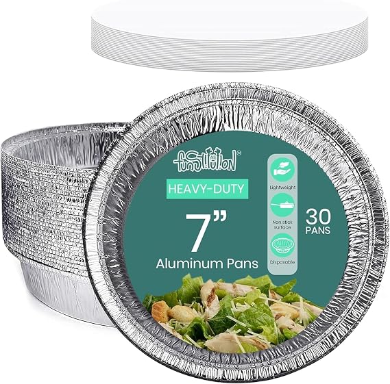Round Aluminum Pans with Lids (30 Pack) - 7 Inch Disposable Pie Pans - Round Aluminum Foil For Baking, Grilling, Cooking, Storing, Prepping - Pie Tins with Lids