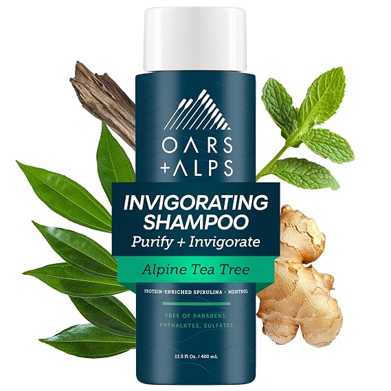 Oars + Alps Men's Sulfate Free Shampoo, Infused with Witch Hazel & Tea Tree Oil, Cleanses & Refreshes, Alpine Tea Tree Scent, 1 Pack, 13.5 Fl Oz