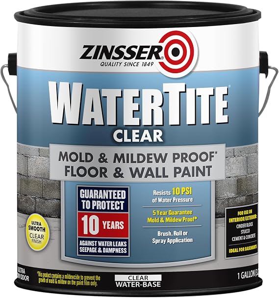 Zinsser 306607 WaterTite Waterproofing Floor and Wall Paint, Gallon, Clear
