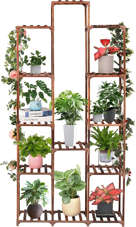 FLOWER Plant Stand Indoor Outdoor 13 Tiers Wood Plant Shelf for Multiple Plants ,Large Plant Rack for Window Garden Balcony Patio Porch Living Room