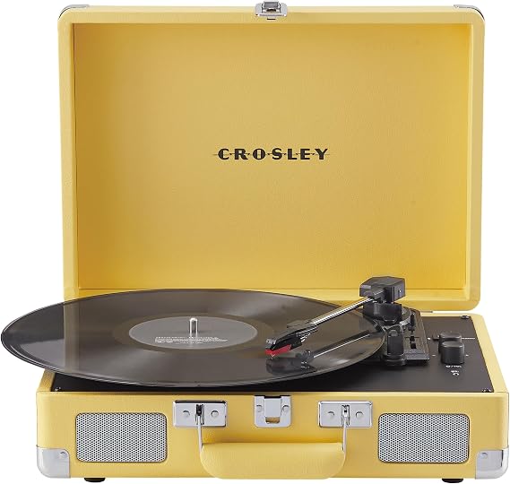Crosley CR8005F-LY Cruiser Plus Record Player, Lemon Yellow | 3-Speed Turntable, Bluetooth In / Out, Built-in Stereo Speakers, Isolated Internal Speakers Minimize Vibration