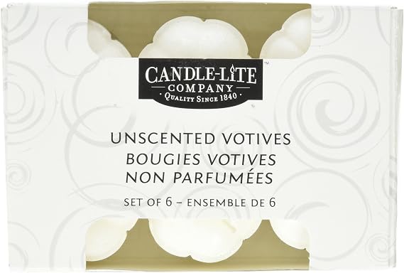 CANDLE-LITE Set of 6 Unscented Wax Votive Candles - 12 Hour Burn Time. Ideal Gift or Use for Aromatherapy, Weddings, Party Favors, Halloween, Fall, and Holiday Decorations