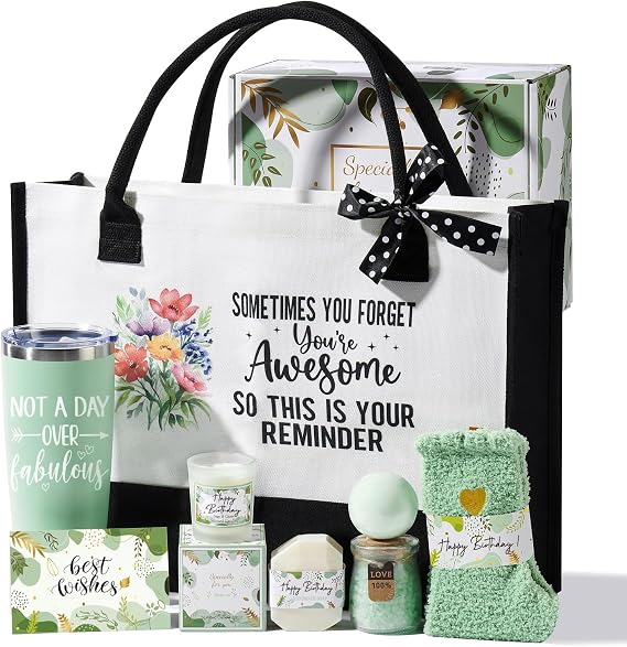 Birthday Gifts for Women, Self Care Gifts Basket Care Package for Women Thinking of You Relaxing Spa Gift Basket Set with Tumbler and Tote Bags for Mom Her Best Friend Sister