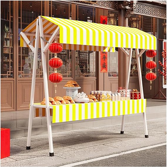 LXLZYXSF Vendor Cart for Events, Farmers Market Stand Table Food Cart with Wheels for Business, Metal Retail Market Shelf Flower Display Carts(Yellow,63"/160cm L)