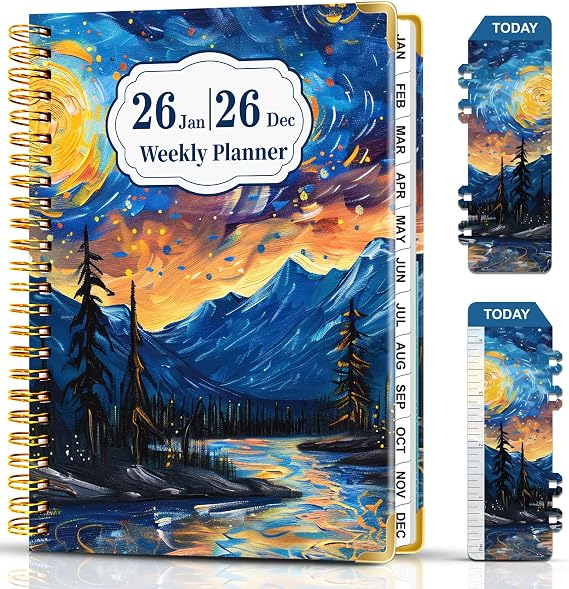 Monthly & Weekly Planner from Jan 2026 - Dec 2026, 21.5 x 16 cm A5 2026 Daily Planner Week to View with Spiral Bound, Monthly Weekly Planners with Bookmark for School Office