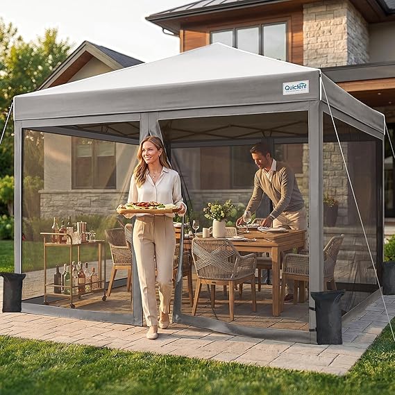 Quictent 10x10 Pop Up Canopy Tent with Netting & Magnetic Doors