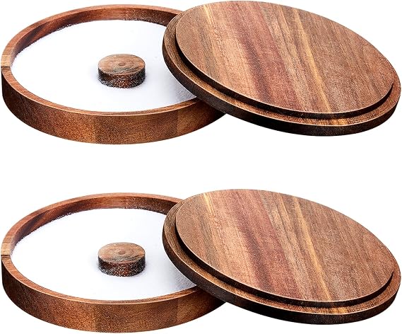 Ziliny 2 Pcs Margarita Salt Rimmer Set Glass Rimmer with Lid Home Bar Accessories Plate for Sugar Drinks Cocktails Bartender Tool Kit Party Restaurant, 5.9" Diameter (Acacia Wood)