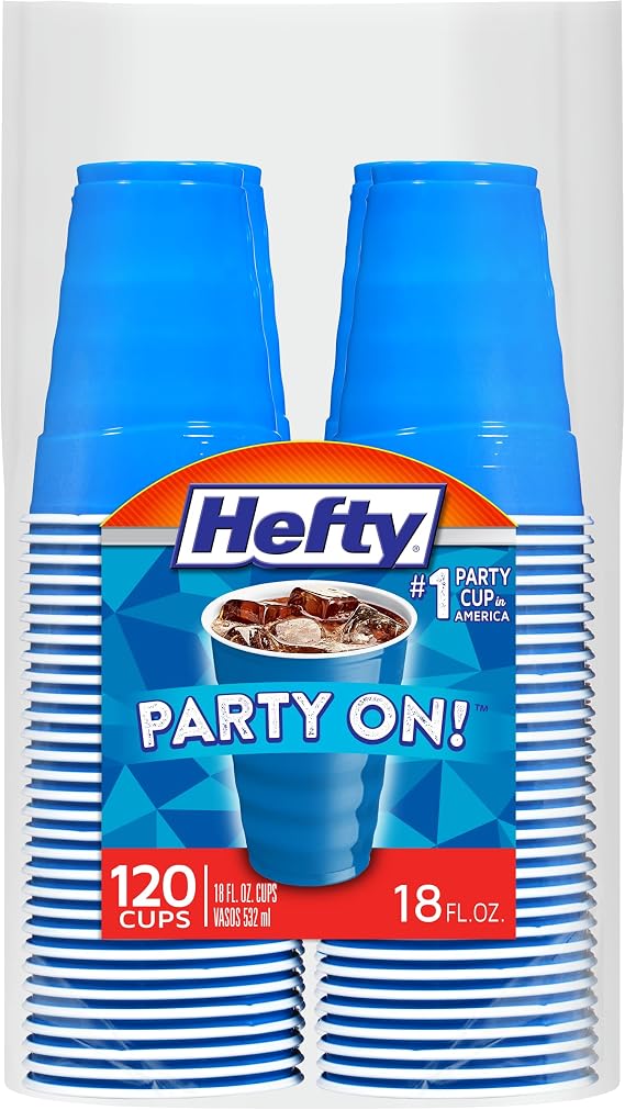 Hefty Party On Disposable Plastic Cups, Marine Blue, 18oz, 120ct