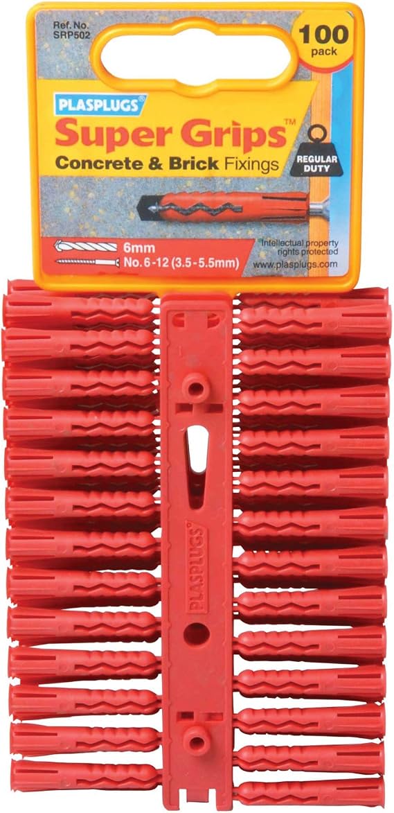 Plasplug SRP502 Supergrip Fixings - Red (Pack of 100)