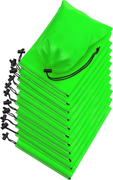 PALTERWEAR Drawstring Pouch with Toggle (6 x 8 Inch, 12 Pack, Green) Nylon Cinch and Ditty Bag for Travel, Office and Storage
