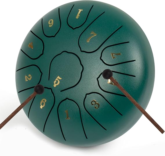 Rain Drum for Outside, 6 Inches 11 Notes Steel Tongue Drum C Major Steel Drum Instrument for Yoga, Meditation, Music Education, Gift(Green)