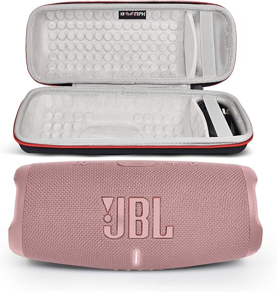 JBL Charge 5 Portable Waterproof Wireless Bluetooth Speaker Bundle with Boomph Portable Hard Carrying Protective Case - Pink