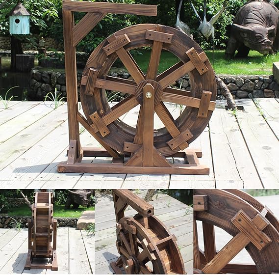 Wood Water Wheel Fountain,Retro Waterwheel Fountain,Freestanding Pond Fountain,Pool Circulation, for Fish Tank, Pond,Patio,Rockery Or Garden Decoration,Fir Wood,20/30/50/60/80/90CM ( Size : Diameter 9