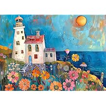 Jigsaw Puzzles for Adults 1000 Pieces, Painting Lighthouse with Poster Interlock Perfectly Letter on Back No Dust, Home Decor Party Gift Toy for Men Women Elders Seniors (27.5"x19.6")