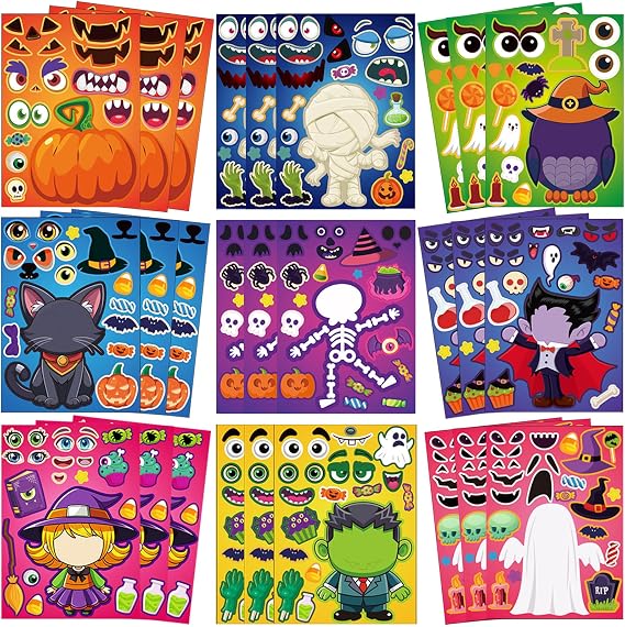 Thuodo Halloween Stickers for Kids 36 Sheets Halloween Characters Stickers Mix and Match Crafts Party Favors Trick or Treat Goodie Bag Fillers Classroom Prizes Party Game Activities Supplies