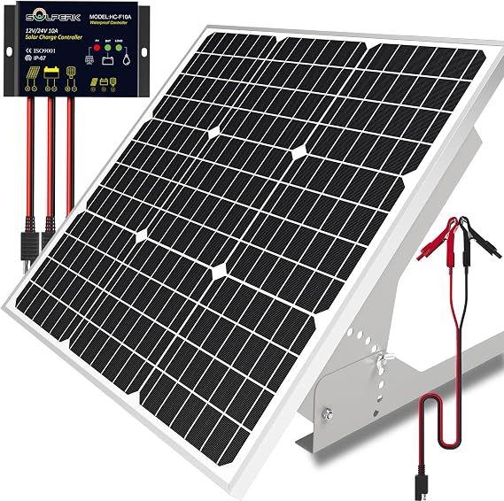 50W/12V Solar Panel Kit, Solar Battery Trickle Charger Maintainer + Waterproof Controller + Adjustable Mount Bracket for Automotive Motorcycle Boat Marine RV Camping Roof
