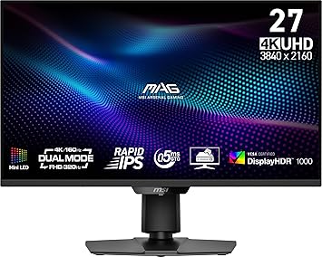 msi MAG 274UPDF E16M 27-inch 3840 x 2160 UHD Gaming Monitor, 320Hz, AMD FreeSync Premium Pro, NVIDIA G-SYNC Compatible, HDR Ready, HDMI, VGA Port, VESA, Tilt, 0.5ms, Black