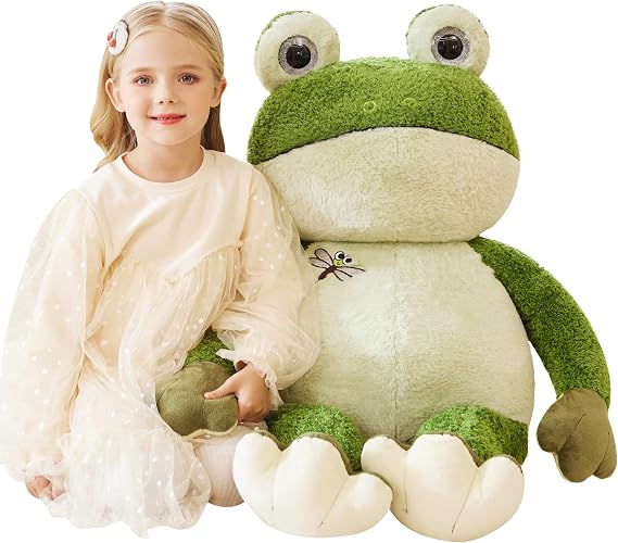 EARTHSOUND Giant Frog Stuffed Animal,Full Size Soft Plush, 30" Zipper-Free | True-to-size,Child-Safe Jumbo Huge Plush Toy, Sealed One-Piece Filling, Gifts for Children Girls Adults
