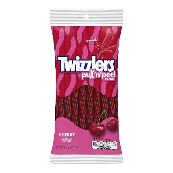 TWIZZLERS Pull 'n' Peel Licorice Candy, Cherry, 6.1 Ounce