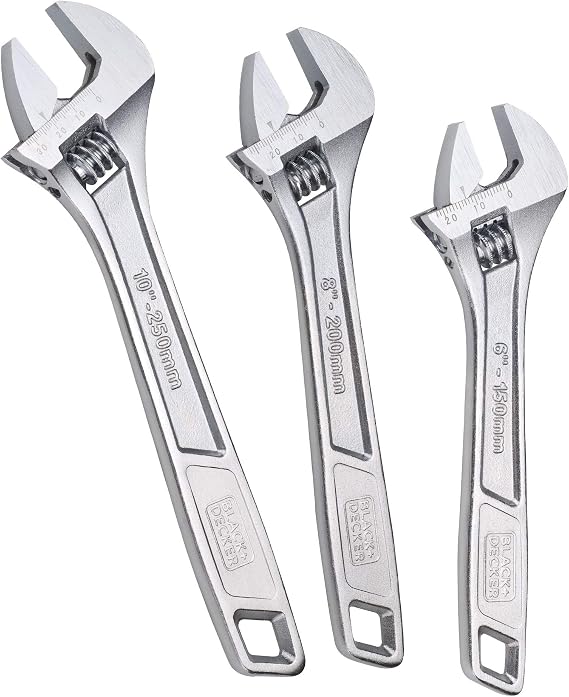 BLACK+DECKER Adjustable Wrench Set, 6-Inch, 8-Inch & 10-Inch, 3-Pack (BDHT8159092APB)