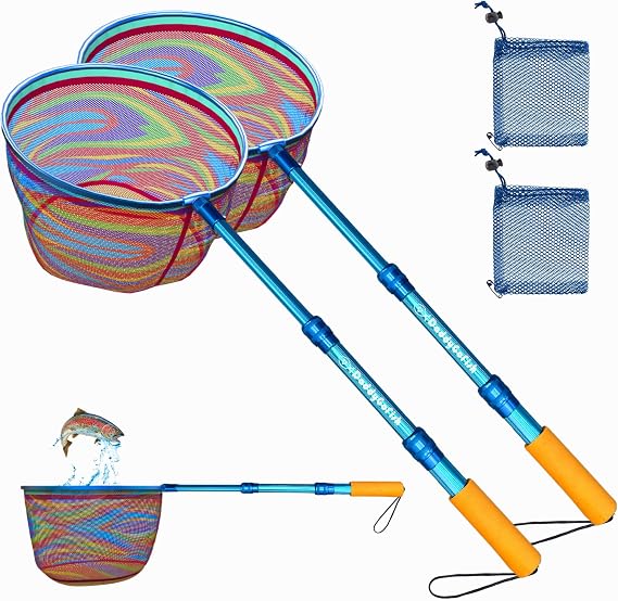 Kids Fishing Net, Fishing Net for Kids, Crabbing Equipment & Bait Pouch | Extendable Telescopic Kids Fishing Net - Crab, Minnow, Beach Net For Frogs, Fish, Crabbing Butterfly Catching with Bait Pouch