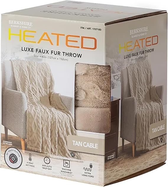 Berkshire Life Heated Throw 1727183 designed in new england (Tan)