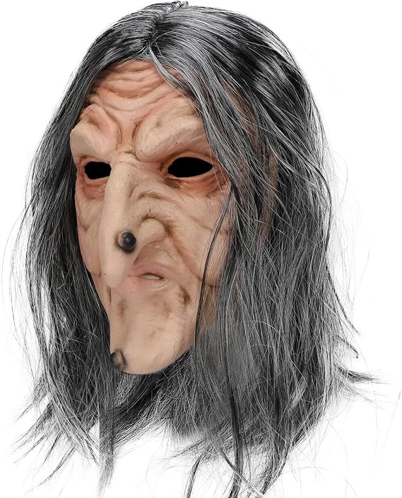Witch Mask Scary Halloween Old Lady Mask Realistic Latex Props